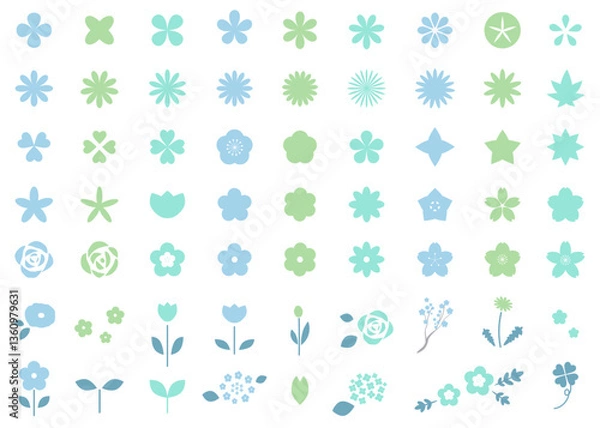 Fototapeta 初夏のカラフルな花と植物のアイコンイラストセット