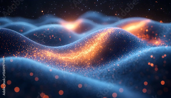 Obraz Abstract waves with glowing particles create a surreal landscape