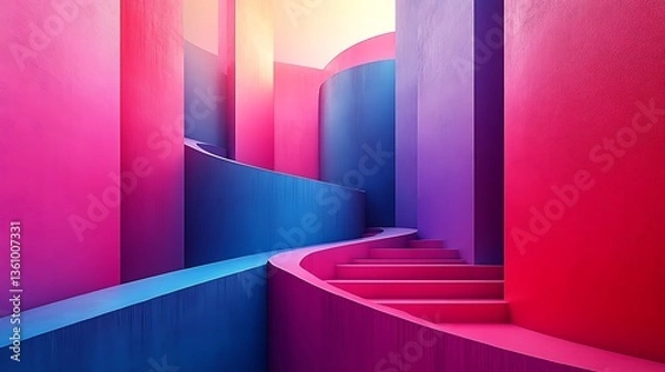 Obraz Abstract Pink Blue Staircase Architectural Design