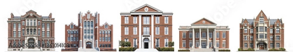 Fototapeta Historic Academic Buildings Showcase in Traditional Architecture Style, PNG bundle collection, Isolated on Transparent Background