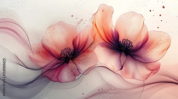 Obraz Delicate Peach and Rose Flowers with Swirling Abstract Background