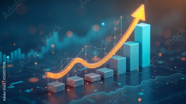Fototapeta Soaring to Success: A dynamic chart, symbolizing growth and progress, ascends with a vibrant upward arrow, representing business and financial triumph.