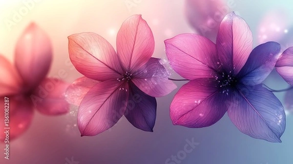 Obraz Delicate Pink and Purple Flowers Glowing Softly