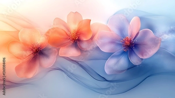 Obraz Pastel Flowers Floating on Soft Waves of Color
