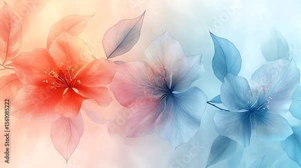 Obraz Delicate pastel flowers with translucent petals and leaves