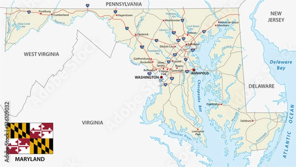 Fototapeta Maryland federal state road map with flag