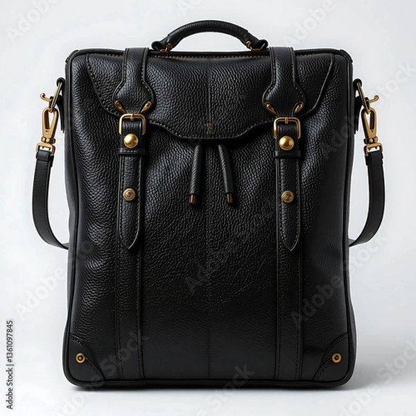 Obraz Elegant Black Leather Backpack with Gold Hardware