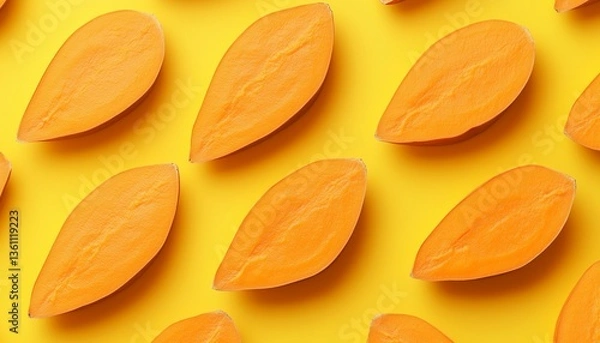 Obraz Sweet potato vegetable pattern seamless on yellow solid background