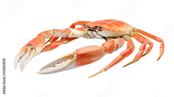 Fototapeta Close-up View of an Adult Brown Crab on White Background with Claw and Shell Details Highlighted