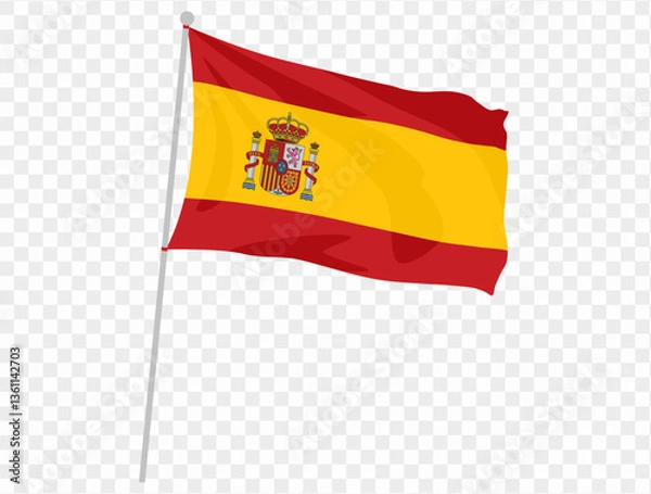 Fototapeta Handheld waving Spain flag isolated on transparent PNG background. Perfect for designs.vector