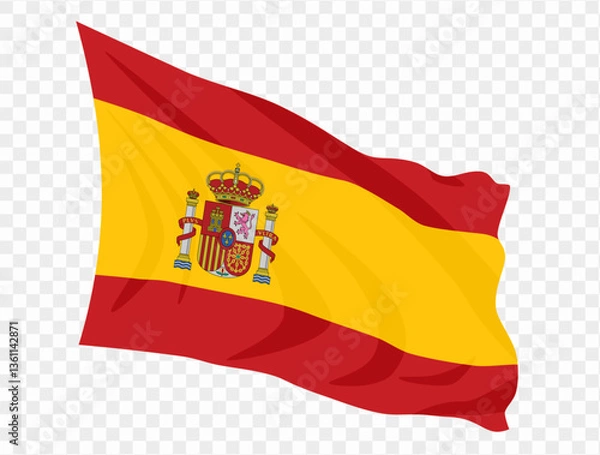 Fototapeta Waving Spain flag isolated on transparent PNG background. Perfect for designs, presentations, or digital projects, showcasing the iconic red and yellow flag symbolizing Spain's heritage and unity