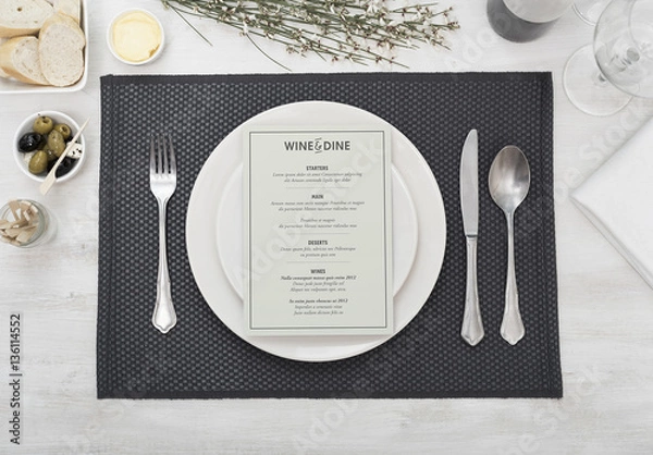 Fototapeta Restaurant Menu at Place Setting Mockup 1