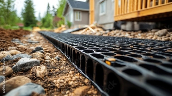 Obraz Plastic grid for drainage system installation.