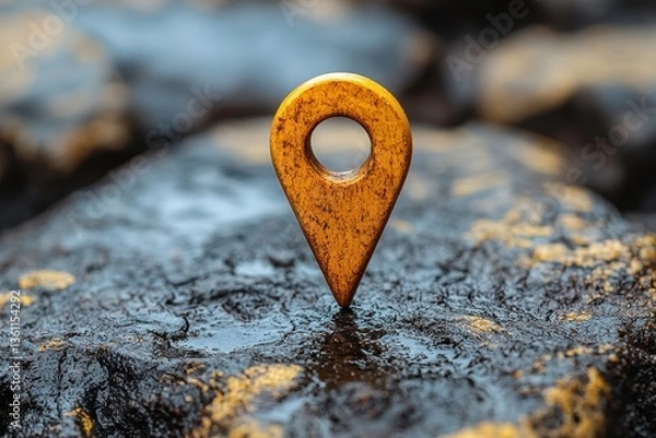 Obraz Geolocation Marker on Wet Rocks Natural Landscape Close-Up Photography Outdoor Environment Unique Perspective Visual Concept