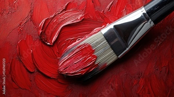 Obraz Red paint texture with brush.