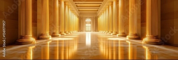 Fototapeta Luxurious architectural design of a grand building featuring golden columns and elegant lighting in a prestigious governmental setting Generative AI