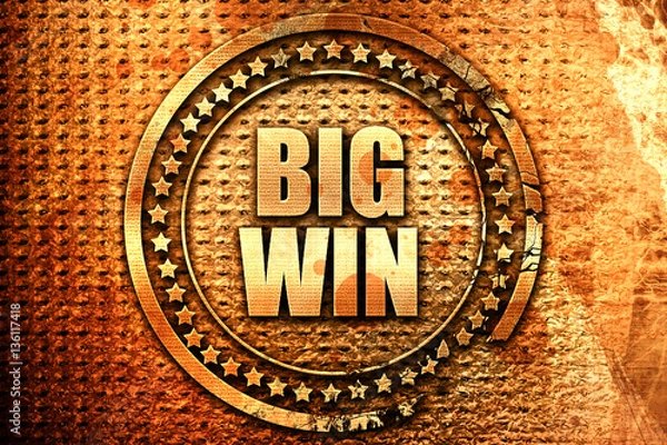 Fototapeta big win, 3D rendering, text on metal
