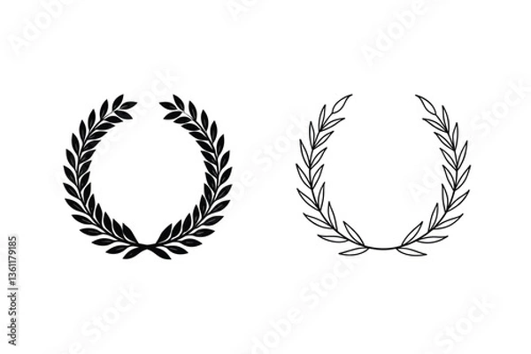 Fototapeta Two Laurel Wreaths Classic, Elegant, Simple, Black, White, Vector, Design, Symbols, Awards, Triumph