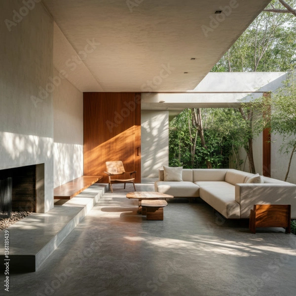 Obraz Minimalist Living Room with Natural Light and Open View
