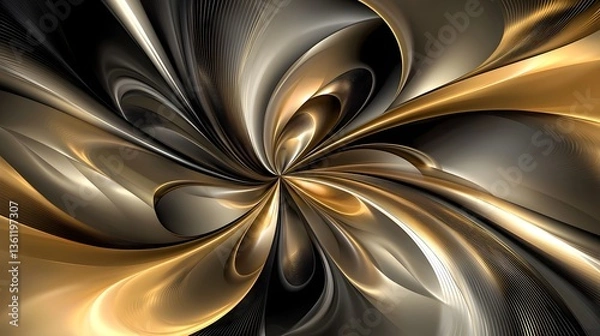 Fototapeta Mesmerizing Black and Gold Luxury Abstract Background with Smooth Curved Patterns