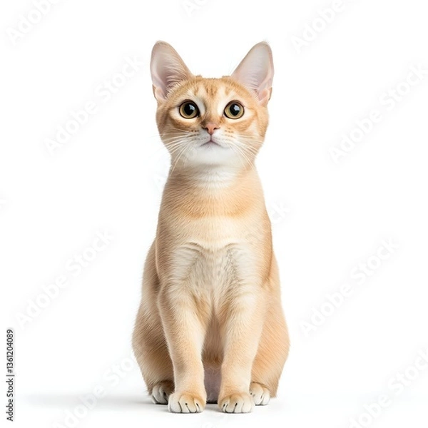 Fototapeta Singapura Cat in Alert Stance with Seamless White Background for Branding and Advertising