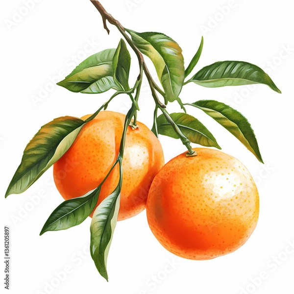 Fototapeta Fresh Mandarin Oranges on Branch