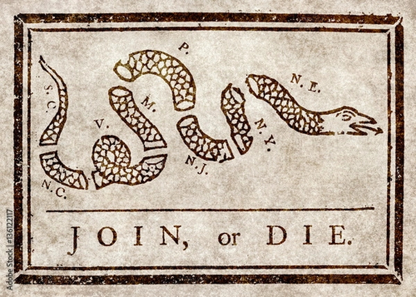 Obraz Join or die, Benjamin Franklin's warning to British colonies in