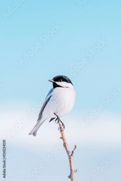 Fototapeta close-up image of bird perched elegantly on slender branch highlighting intricate feather details with vibrant blue
