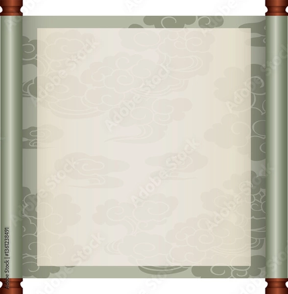 Obraz Ancient Chinese Traditional Scroll, Elegant Oriental Banner with Classic Patterns, suitable for various Oriental and Chinese-style designs, as well as festivals and celebrations.
