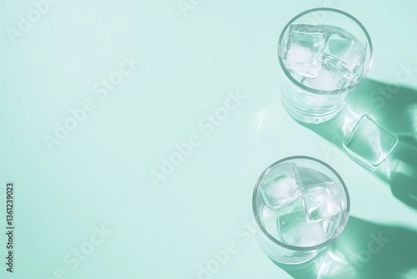 Obraz Two glasses with ice cubes and shadows on a surface