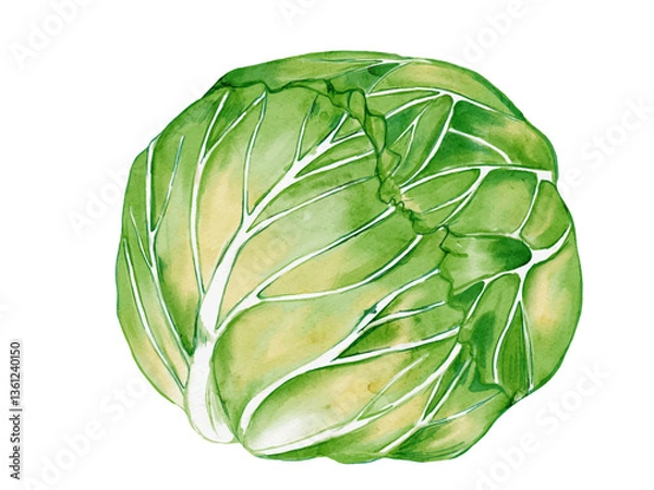 Obraz 水彩で描いた春野菜の春キャベツ料理食材の水彩ベクターイラスト素材