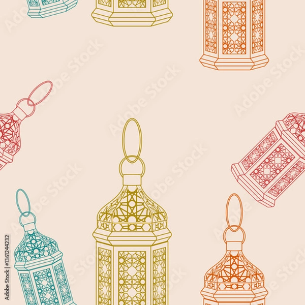 Fototapeta Editable Arab Lamps Vector Illustration in Outline Style With Various Colors as Seamless Pattern for Creating Background of Islamic Occasional Theme Such as Ramadan and Eid or Arab Culture