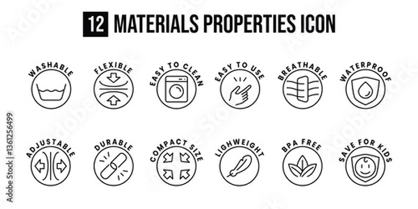 Obraz materials propertie outline icon set vector design. good for product information