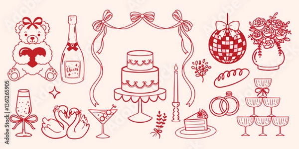 Obraz Cute coquette ribbon sweet beverage wedding hand drawn element