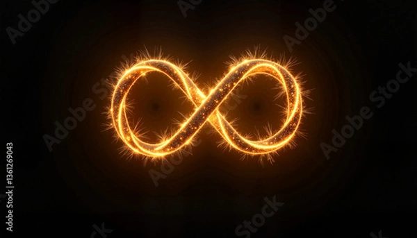 Fototapeta Sparkling infinity symbol glowing against a dark background  