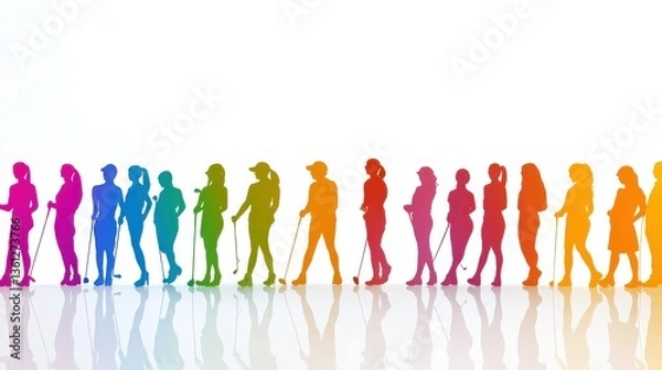 Obraz Silhouettes of Women Golfing in a Colorful Gradient Silhouette Style