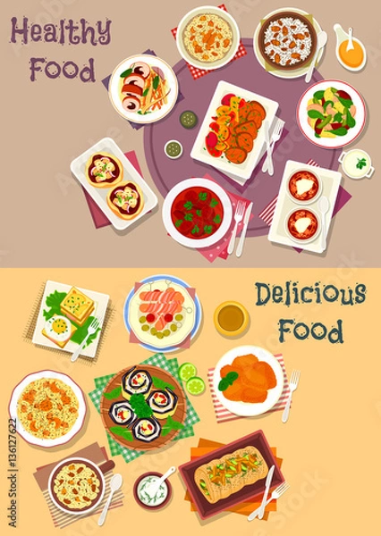 Fototapeta Dinner icon set of popular dishes for menu design