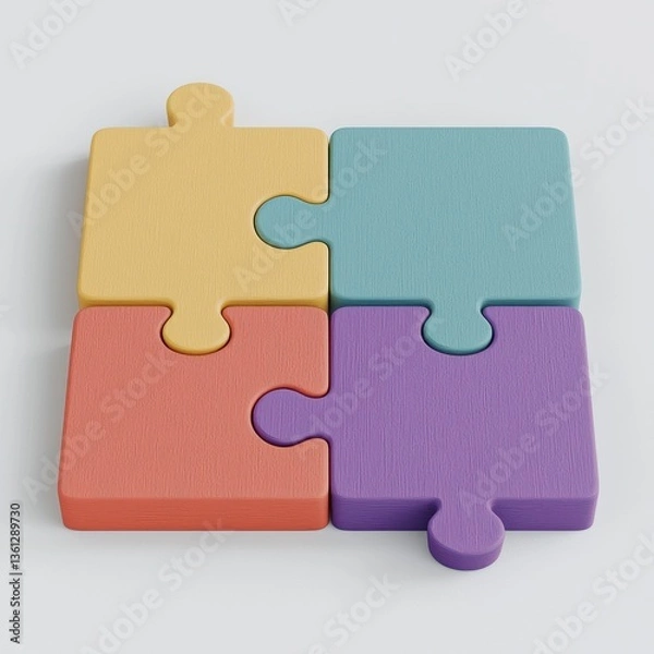 Fototapeta Colorful puzzle pieces aligned together on a white background