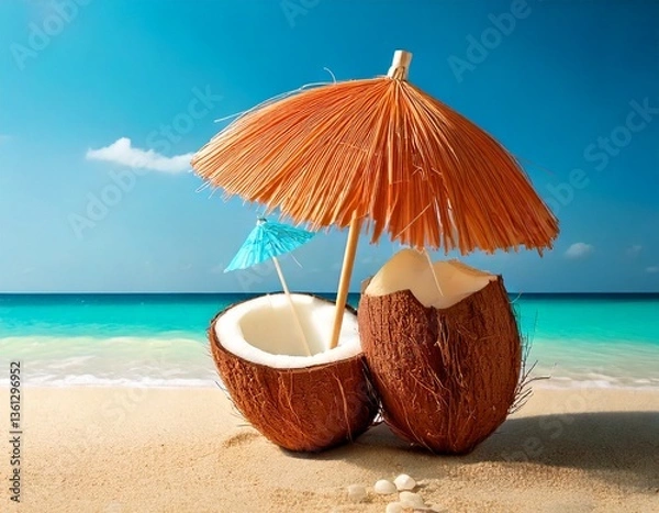 Fototapeta Summer Escapes: Vibrant Coastal Scenes, Refreshing Cocktails, and Relaxing Vibes