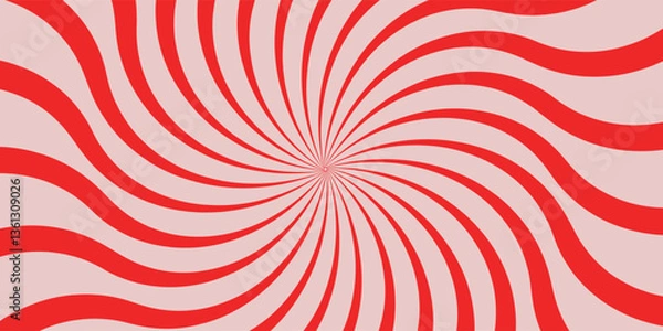 Fototapeta Candy color sunburst background. Abstract pink cream sunbeams design wallpaper. Colorful spinning lines for template, banner, poster, flyer. Sweet rotating cartoon swirl or whirlpool. Vector backdrop