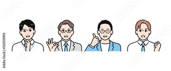 Obraz 問題が解決して喜ぶ働く若い男性のシンプルなベクターイラストセット