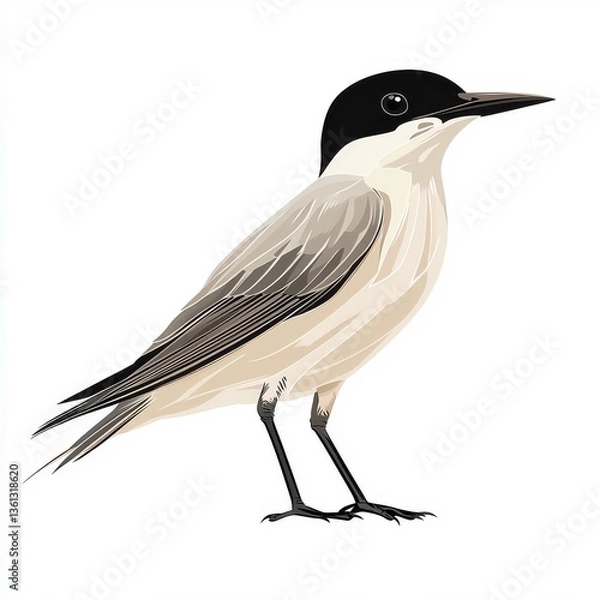 Obraz Detailed Illustration of a Elegant Bird with Black Cap and Light Feathering, Perched on a Simple Background