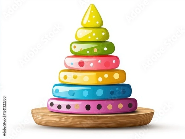 Fototapeta Colorful Stacking Toy with Geometric Shapes and Bright Colors on a Wooden Base for Child Development and Learning
