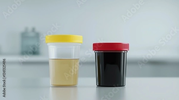 Obraz Urine and Stool Sample Containers on a Laboratory Table – Medical Stock Photo