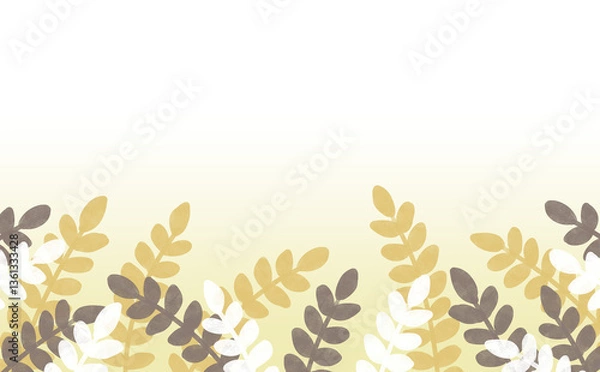 Fototapeta 黄とこげ茶と白の葉っぱの背景