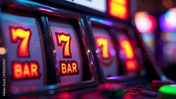 Fototapeta Slot Machine Display With Triple Sevens