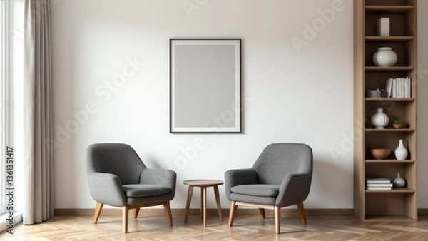 Obraz Minimalist Living Room With Frame Mockup