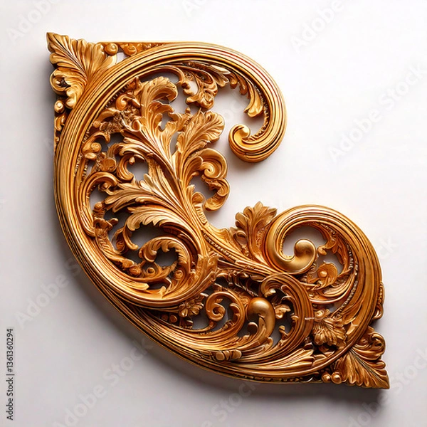 Obraz Antique gold and brass door knocker with intricate lion and dragon design on a wooden gate