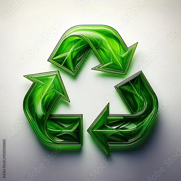 Obraz 3D Green Recycle Symbol on White Background