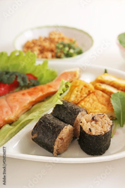 Obraz 美味しい鮭と温かいごはん